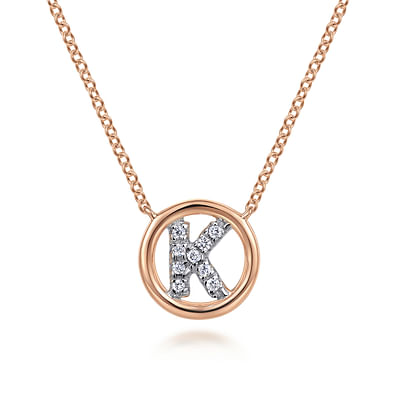 14K Rose Gold Diamond K Initial Pendant Necklace