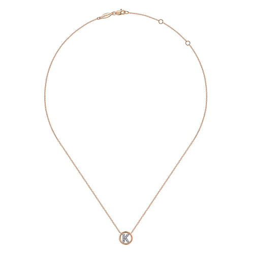 14K Rose Gold Diamond K Initial Pendant Necklace - 0.06 ct - Shot 2
