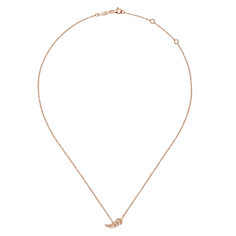 14K Rose Gold Diamond Leaf Pendant Necklace - 0.05 ct - Shot 2