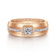 14K Rose Gold Diamond Mens Engagement Ring in High Polished Finish