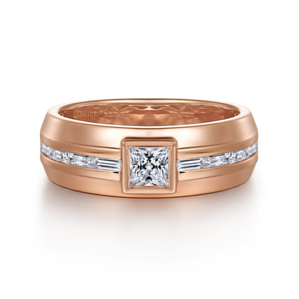 14K Rose Gold Diamond Mens Engagement Ring in High Polished Finish