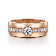 14K Rose Gold Diamond Mens Engagement Ring in High Polished Finish