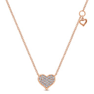 14K Rose Gold Diamond Pave Heart Pendant Necklace