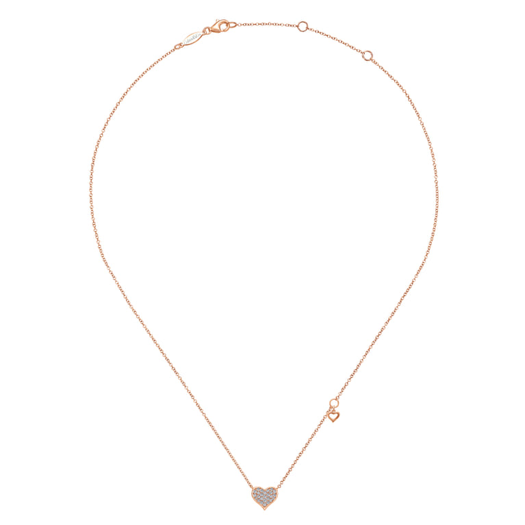 14K Rose Gold Diamond Pave Heart Pendant Necklace - 0.2 ct - Shot 2