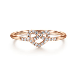 14K Rose Gold Diamond Pretzel Love Knot Heart Ring