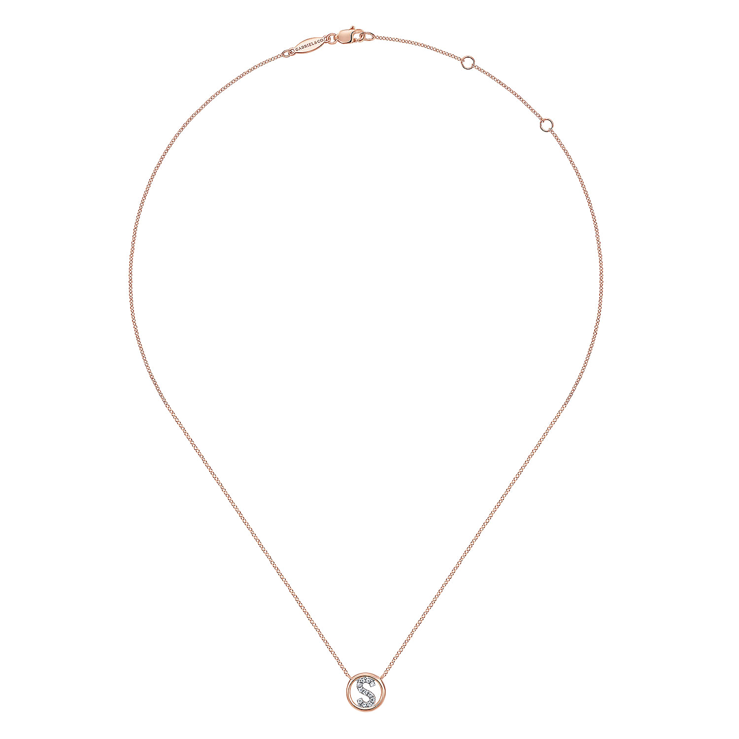 14K Rose Gold Diamond S Initial Pendant Necklace - 0.08 ct - Shot 2