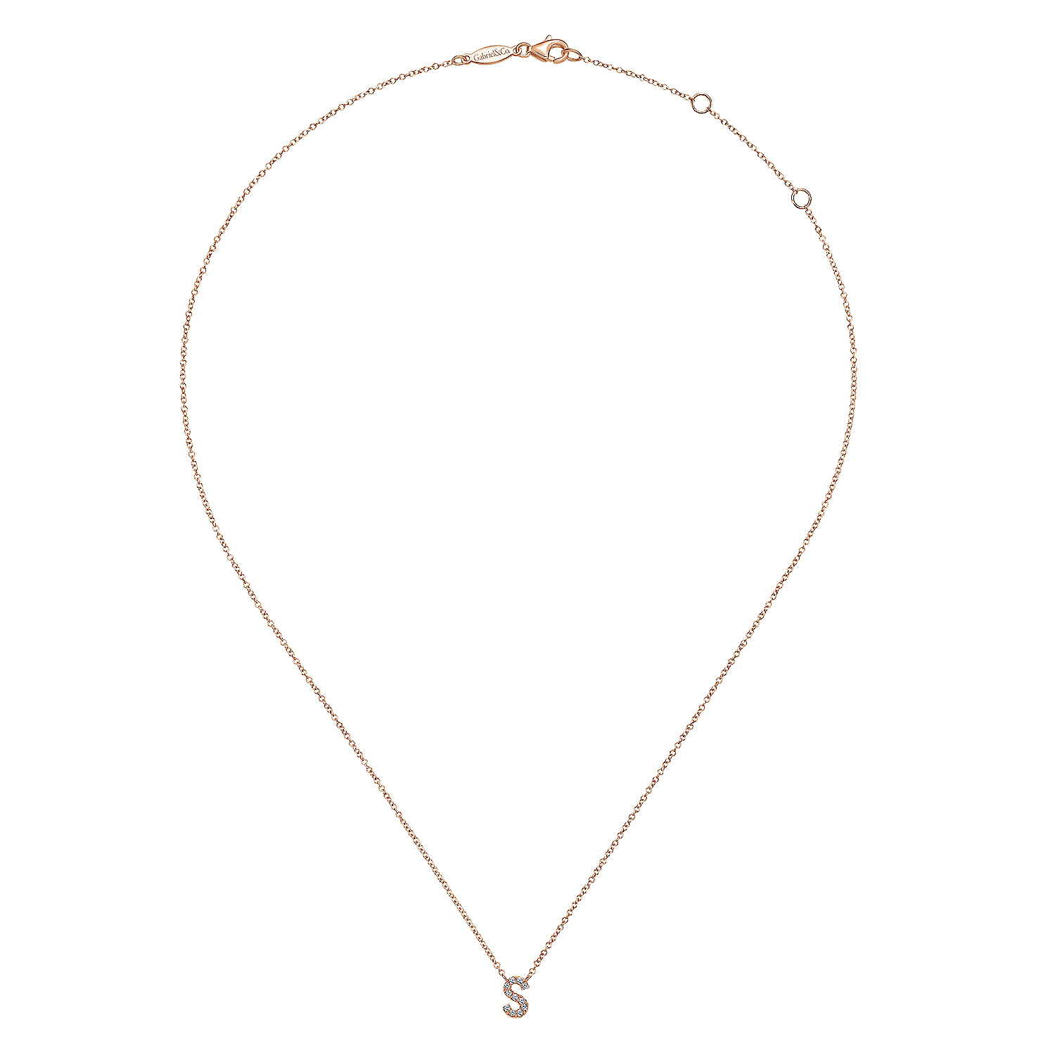 14K Rose Gold Diamond S Initial Pendant Necklace - 0.08 ct - Shot 2