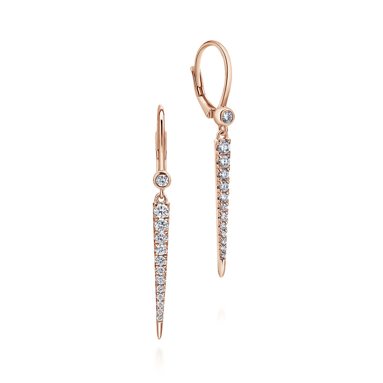 14K Rose Gold Diamond Spike Drop Earrings - 0.3 ct - Shot 1