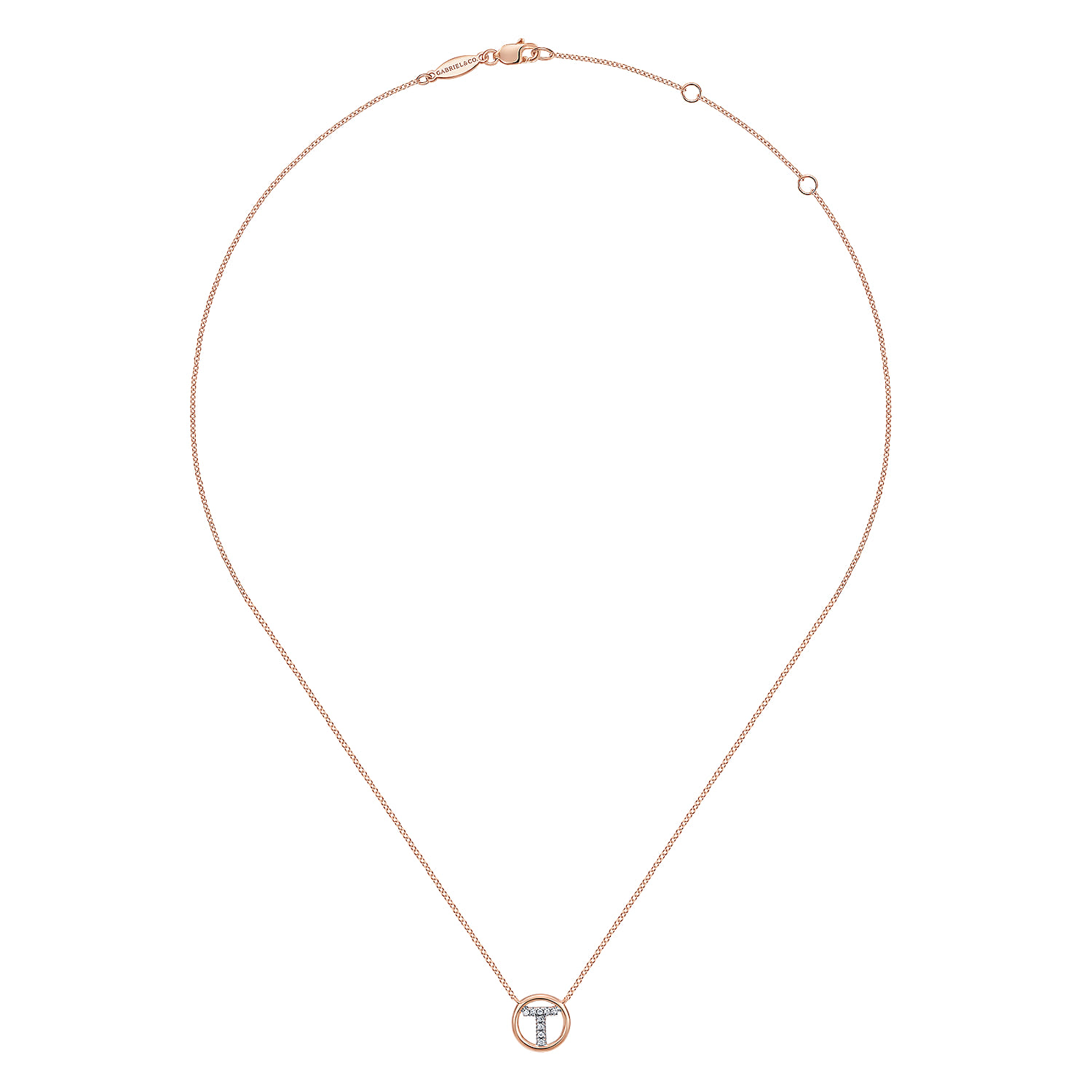 14K Rose Gold Diamond T Initial Pendant Necklace - 0.05 ct - Shot 2