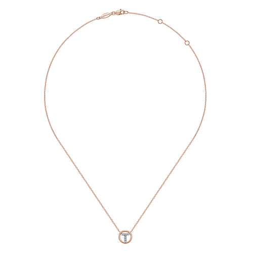 14K Rose Gold Diamond T Initial Pendant Necklace - 0.05 ct - Shot 2