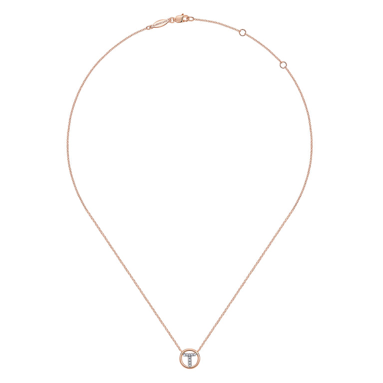 14K Rose Gold Diamond T Initial Pendant Necklace - 0.05 ct - Shot 2