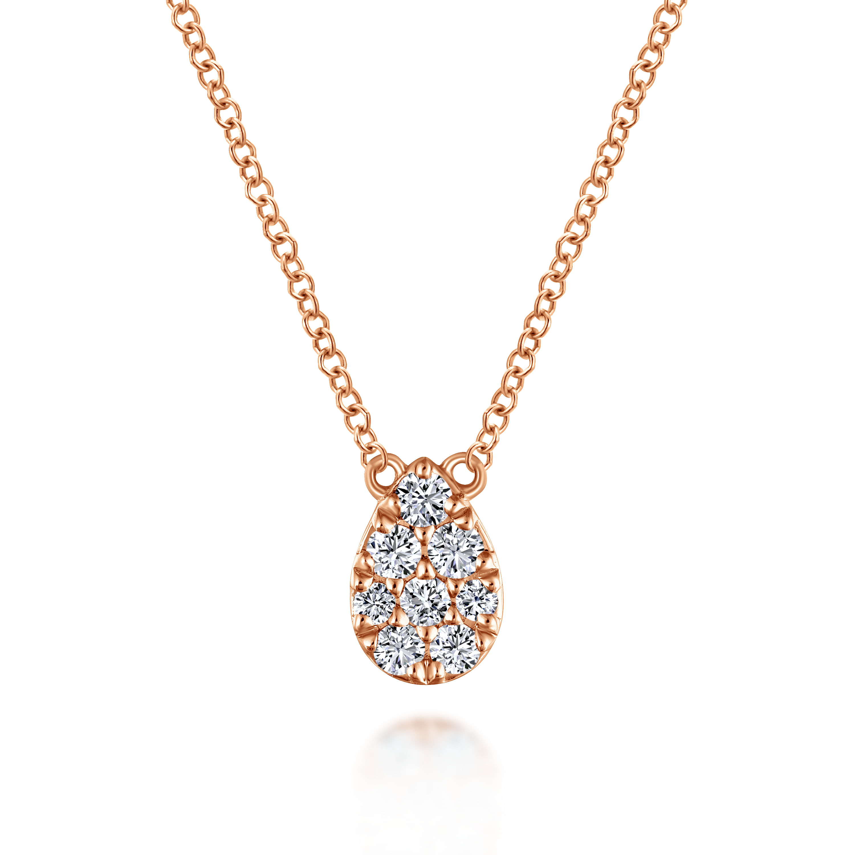 14K Rose Gold Diamond Teardrop Pendant Necklace