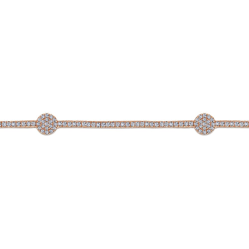 14K Rose Gold Diamond Tennis Bracelet with Round Cluster Stations - 1.3 ct - Shot 2