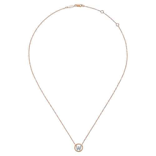 14K Rose Gold Diamond W Initial Pendant Necklace - 0.07 ct - Shot 2