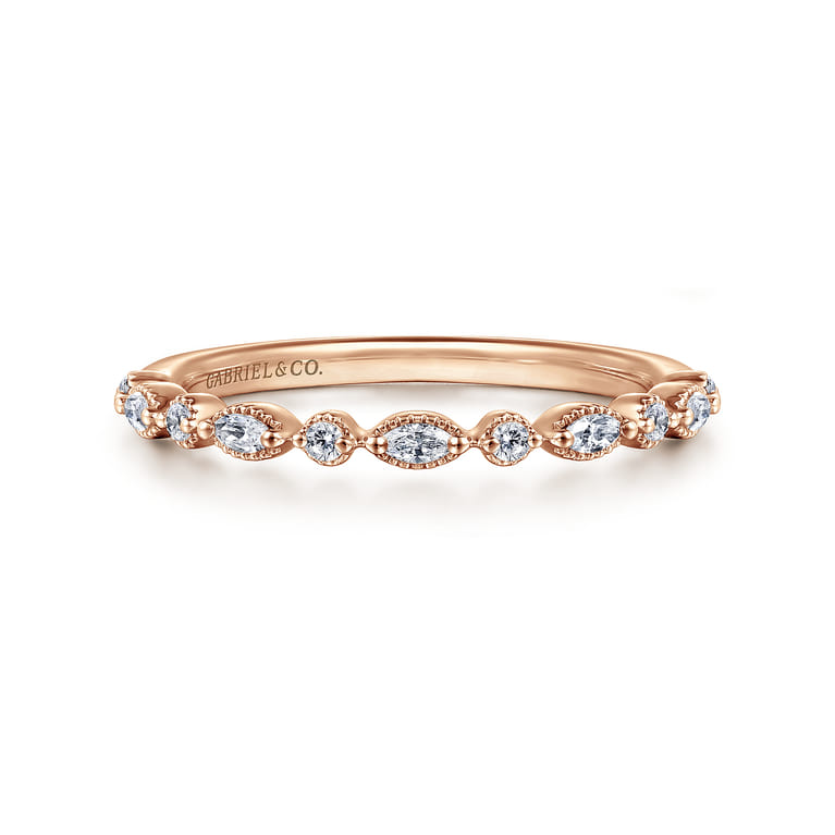 14K Rose Gold Diamond Wedding Band - 0.24 ct - Shot 1