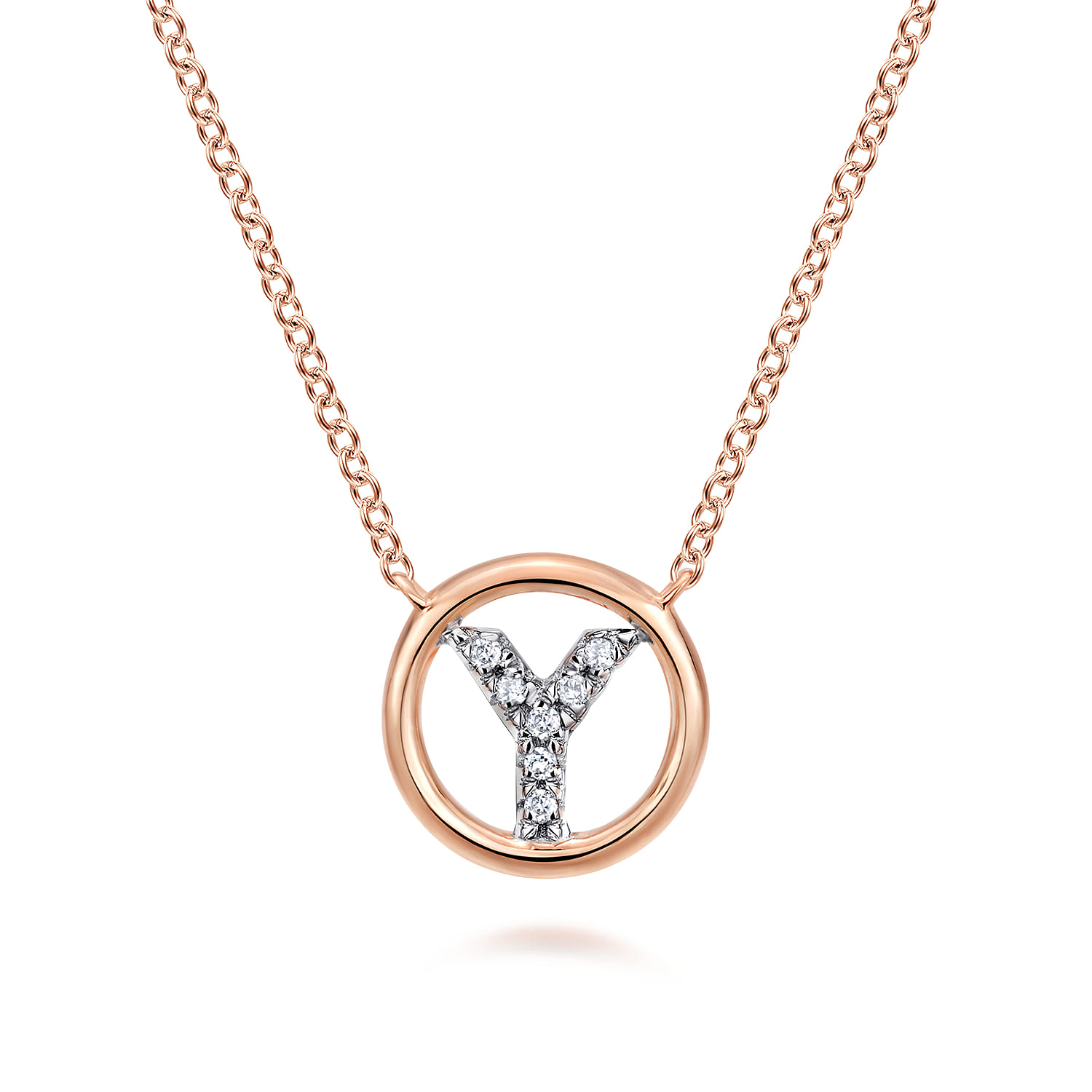 14K Rose Gold Diamond Y Initial Pendant Necklace - 0.04 ct - Shot 1