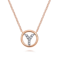 14K Rose Gold Diamond Y Initial Pendant Necklace