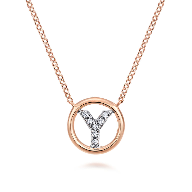 14K Rose Gold Diamond Y Initial Pendant Necklace - 0.04 ct - Shot 1