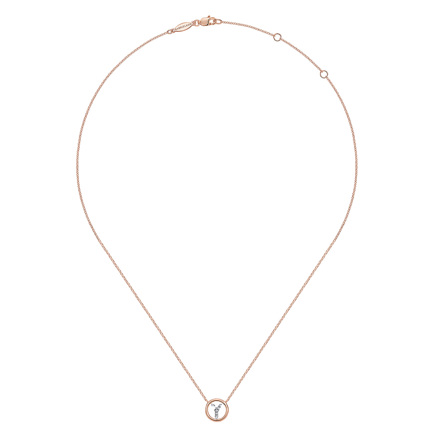 14K Rose Gold Diamond Y Initial Pendant Necklace - 0.04 ct - Shot 2