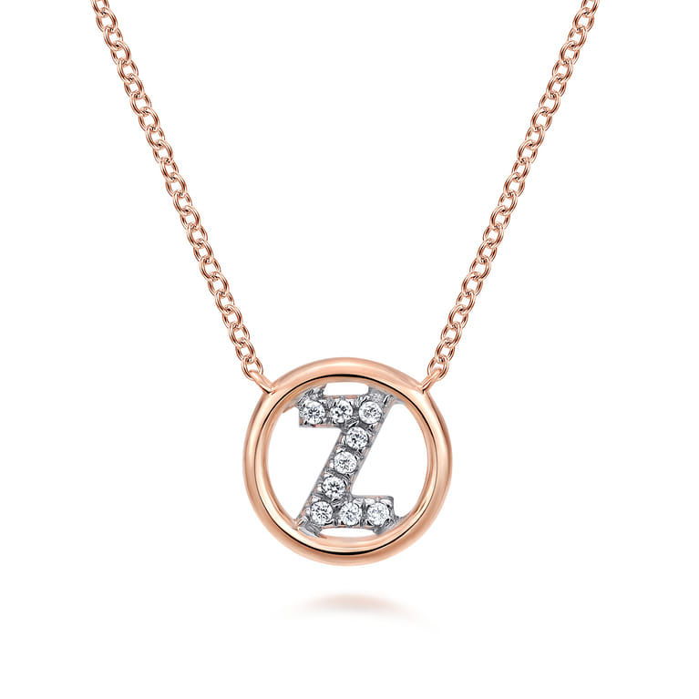14K Rose Gold Diamond Z Initial Pendant Necklace - 0.06 ct - Shot 1