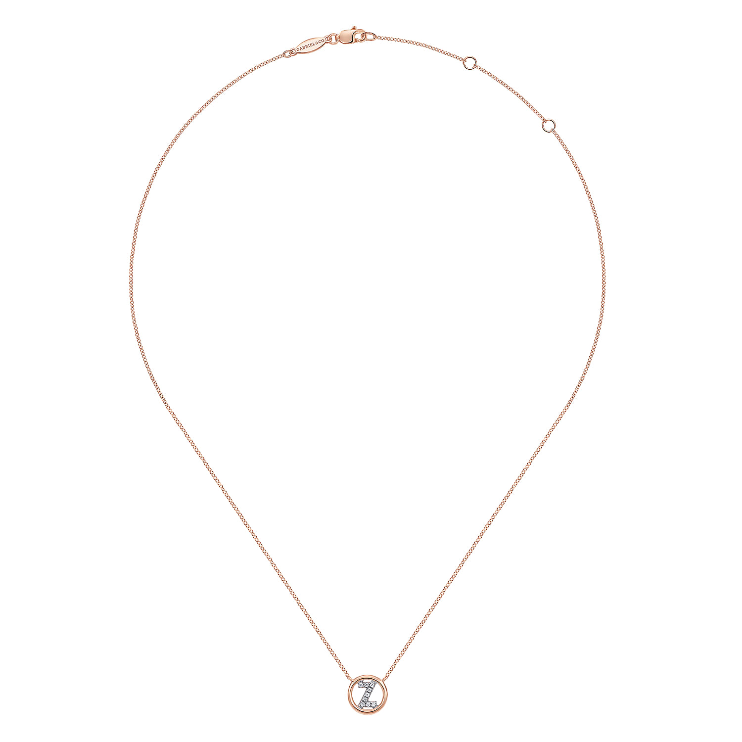 14K Rose Gold Diamond Z Initial Pendant Necklace - 0.06 ct - Shot 2