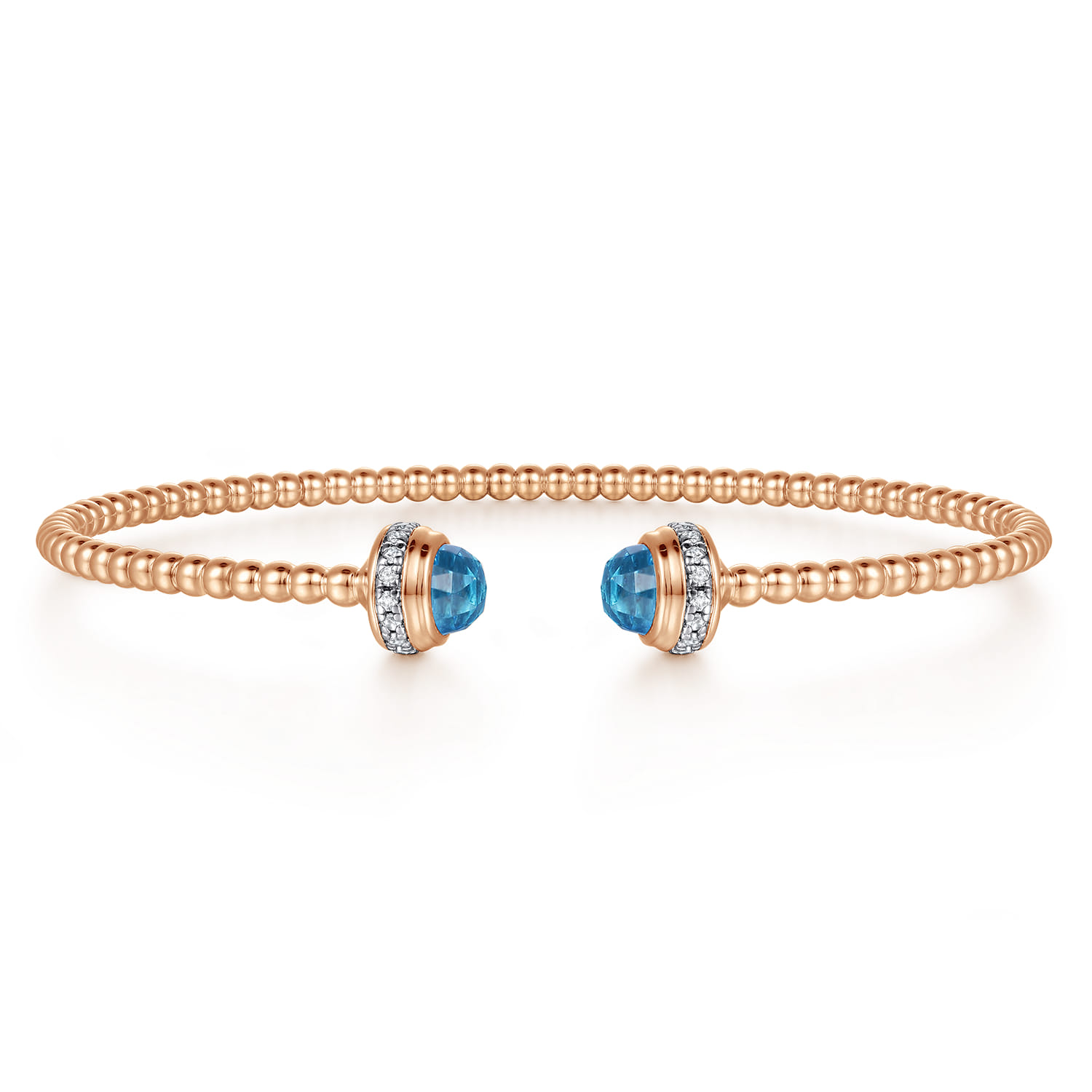 14K Rose Gold Diamond and Blue Topaz Bujukan Open Bangle - 0.18 ct - Shot 1