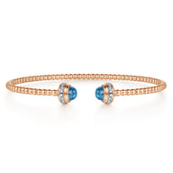14K Rose Gold Diamond and Blue Topaz Bujukan Open Bangle
