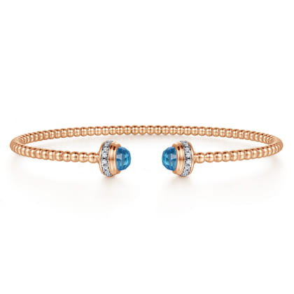 14K Rose Gold Diamond and Blue Topaz Bujukan Open Bangle