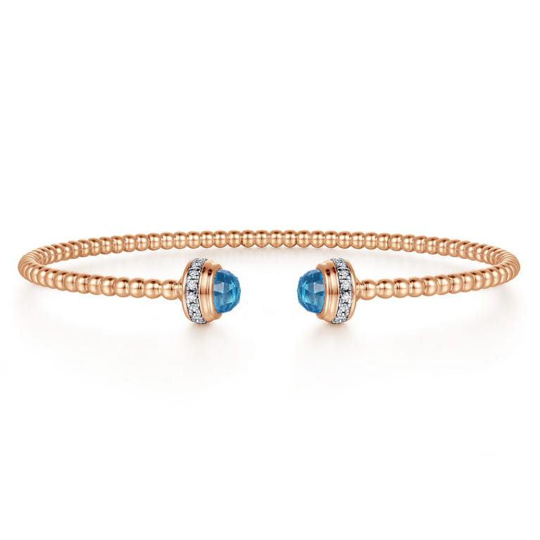14K Rose Gold Diamond and Blue Topaz Bujukan Open Bangle - 0.18 ct - Shot 1