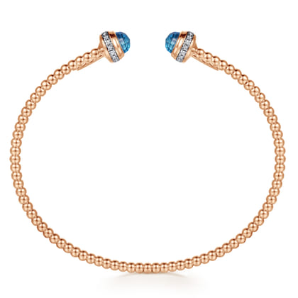 14K Rose Gold Diamond and Blue Topaz Bujukan Open Bangle