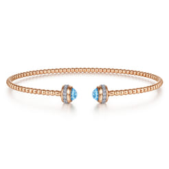 14K Rose Gold Diamond and Blue Topaz Bujukan Open Bangle