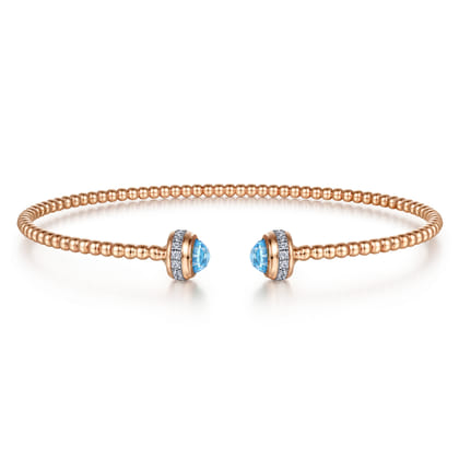 14K Rose Gold Diamond and Blue Topaz Bujukan Open Bangle