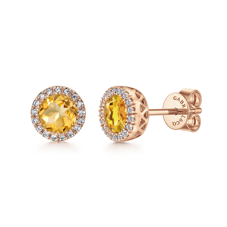 14K Rose Gold Diamond and Citrine Earrings - 0.1 ct - Shot 1