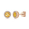 14K Rose Gold Diamond and Citrine Earrings - 0.1 ct