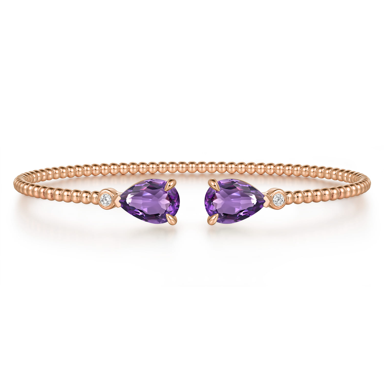 14K Rose Gold Diamond and Pear Shape Amethyst Bujukan Bangle - 0.07 ct - Shot 1