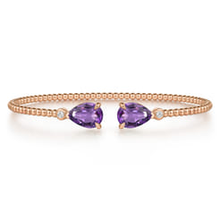 14K Rose Gold Diamond and Pear Shape Amethyst Bujukan Bangle
