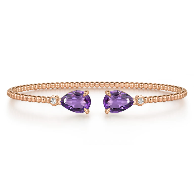 14K Rose Gold Diamond and Pear Shape Amethyst Bujukan Bangle - 0.07 ct - Shot 1
