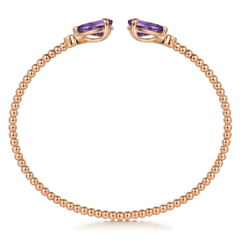 14K Rose Gold Diamond and Pear Shape Amethyst Bujukan Bangle - 0.07 ct - Shot 3