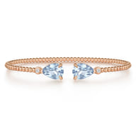 14K Rose Gold Diamond and Pear Shape Aquamarine Bujukan Bangle