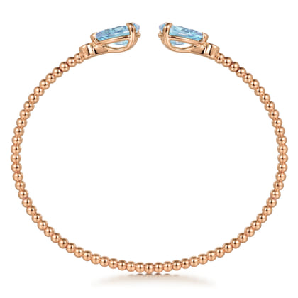14K Rose Gold Diamond and Pear Shape Aquamarine Bujukan Bangle