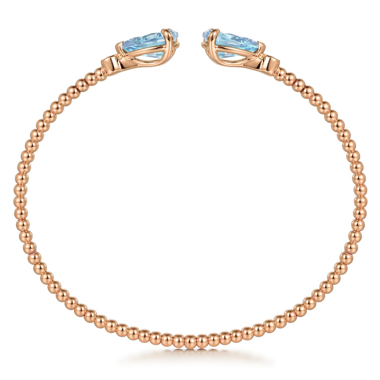 14K Rose Gold Diamond and Pear Shape Aquamarine Bujukan Bangle - 0.07 ct - Shot 3