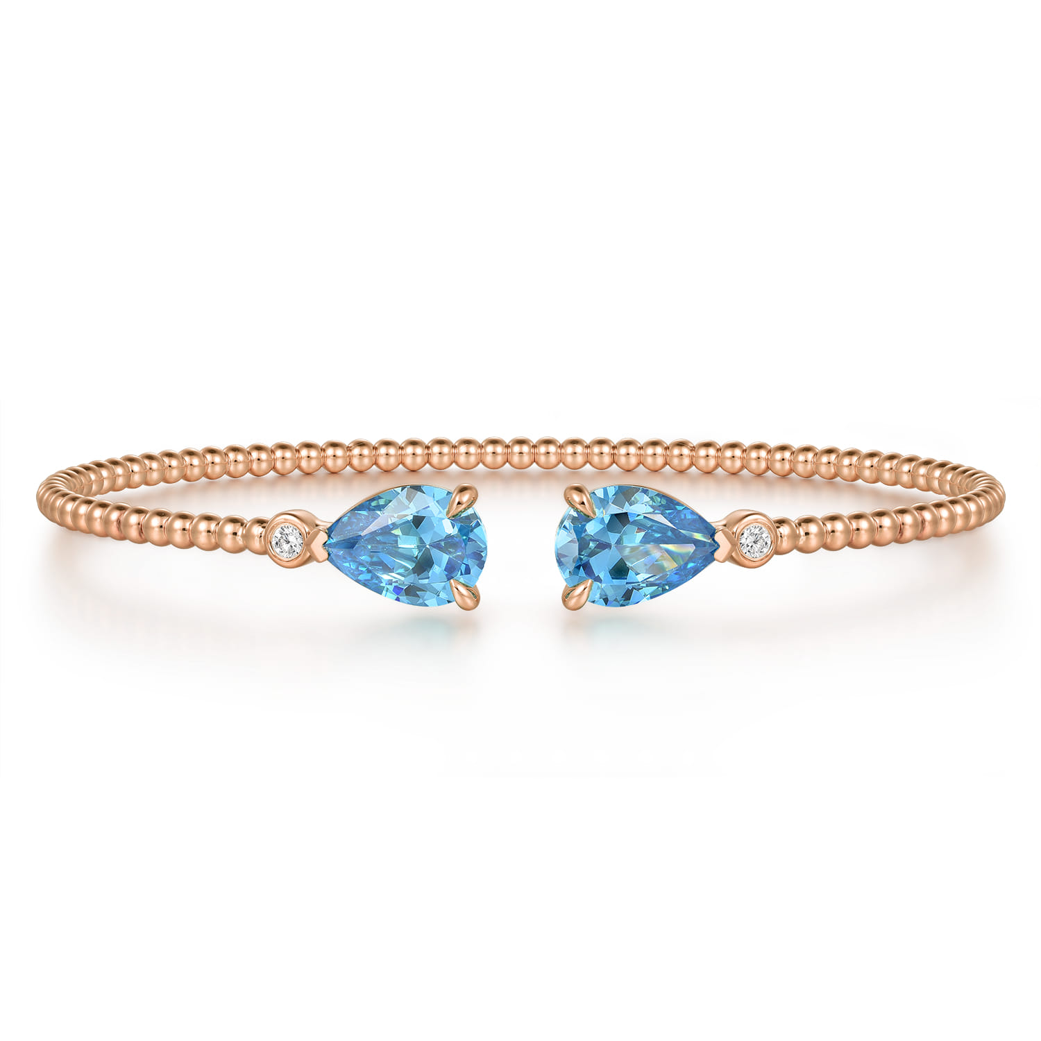 14K Rose Gold Diamond and Pear Shape Blue Topaz Bujukan Bangle - 0.07 ct - Shot 1