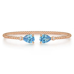 14K Rose Gold Diamond and Pear Shape Blue Topaz Bujukan Bangle