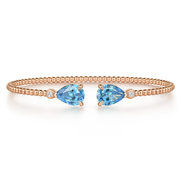 14K Rose Gold Diamond and Pear Shape Blue Topaz Bujukan Bangle - 0.07 ct - Shot 1
