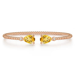 14K Rose Gold Diamond and Pear Shape Citrine Bujukan Bangle