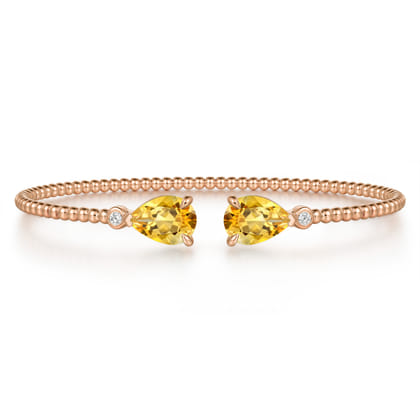 14K Rose Gold Diamond and Pear Shape Citrine Bujukan Bangle