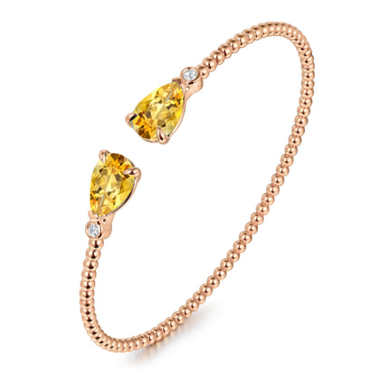 14K Rose Gold Diamond and Pear Shape Citrine Bujukan Bangle
