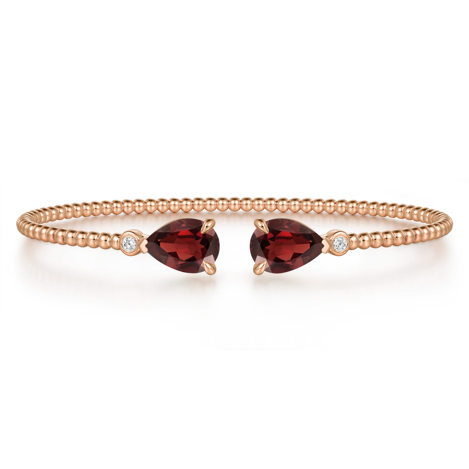 14K Rose Gold Diamond and Pear Shape Garnet Bujukan Bangle - 0.07 ct - Shot 1