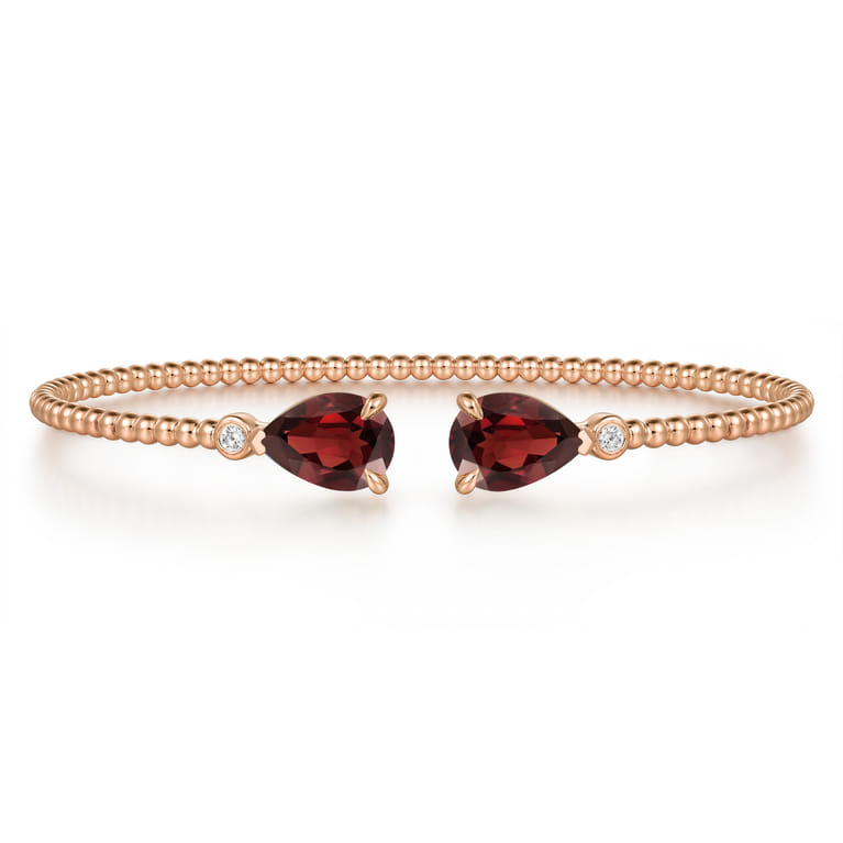 14K Rose Gold Diamond and Pear Shape Garnet Bujukan Bangle - 0.07 ct - Shot 1