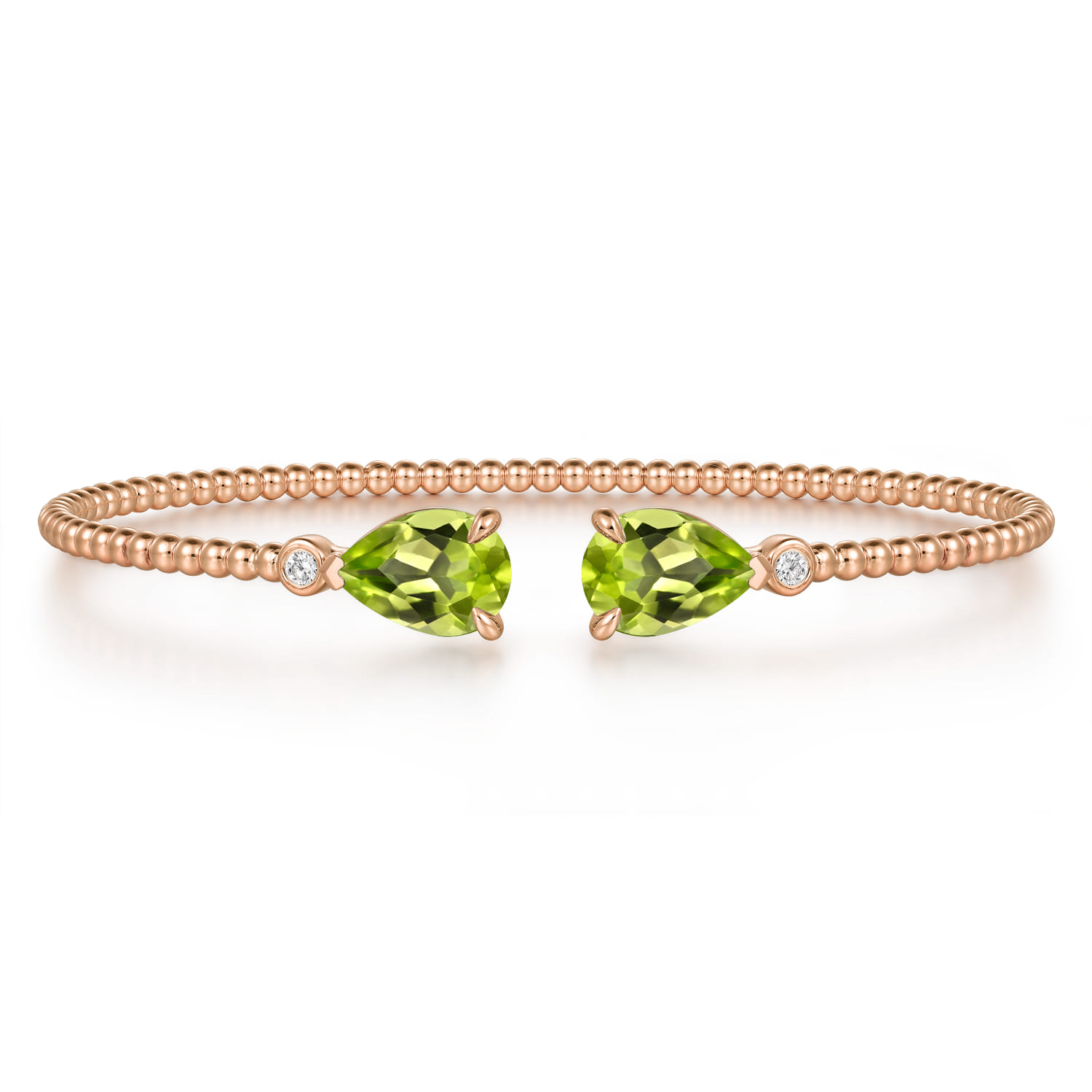 14K Rose Gold Diamond and Pear Shape Peridot Bujukan Bangle - 0.07 ct - Shot 1